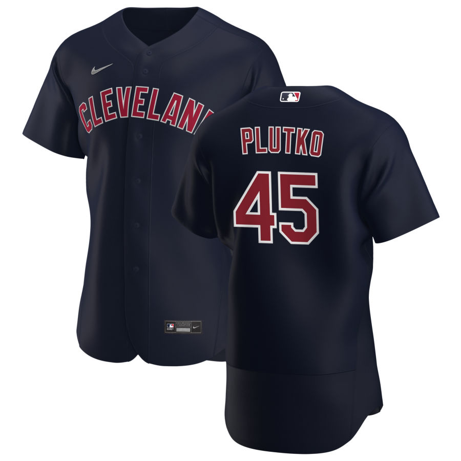 Cheap Cleveland Indians 45 Adam Plutko Men Nike Navy Alternate 2020 Authentic Player MLB Jersey